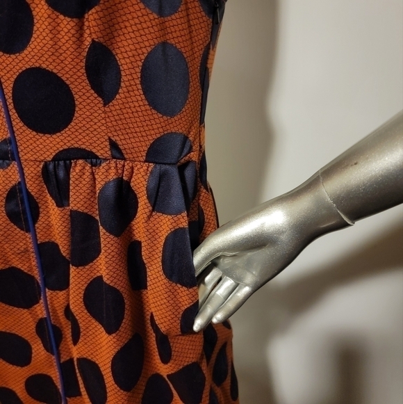 Anthropologie Maeve Rokin Navy Orange Polka Dot Dress Size 0 - Picture 4 of 7